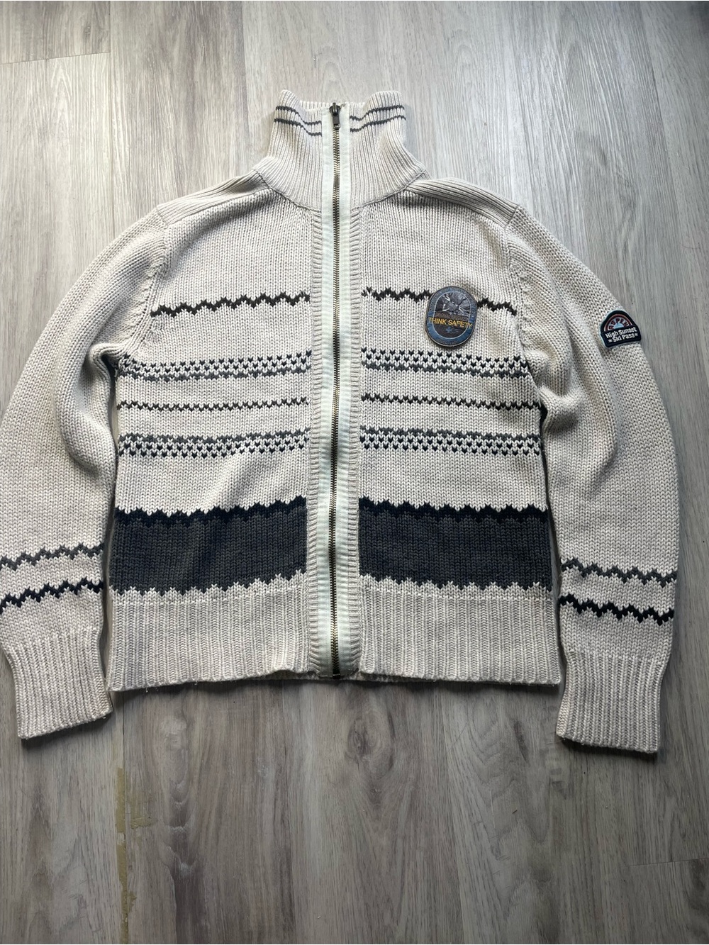 Kapital Men's Grey and Black Patterned Zip-Up Sweater